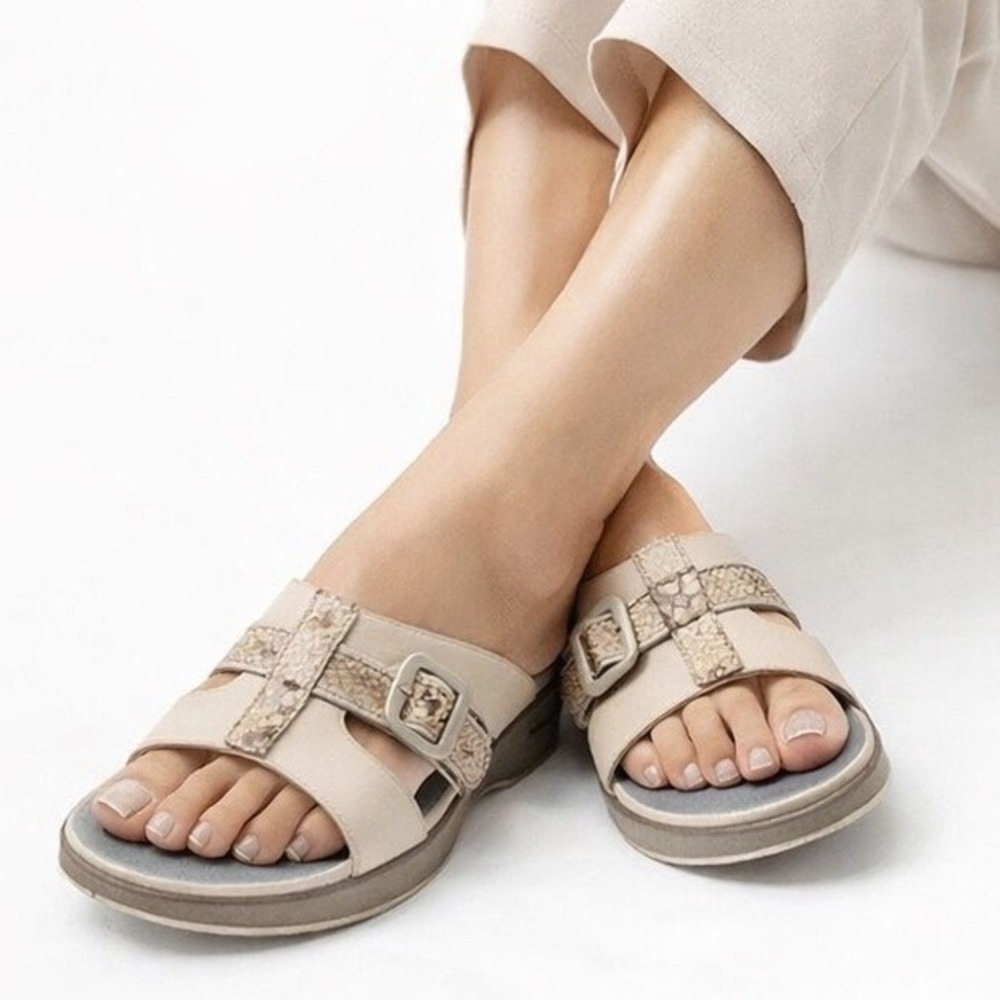 Y2K Vintage Cole Haan Nike Air Slide Sandals 10 Tan Snake Print Comfort Heels